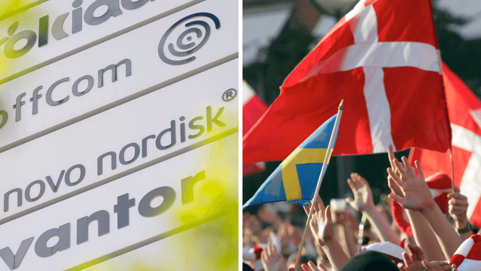 Montage av Novo nordisk och danska flaggan.