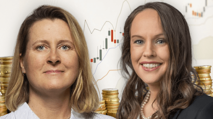 Magdalena Wahlqvist Alveskog, VD på Handelsbanken Fonder, och Liza Jonson, VD på Swedbank Robur.