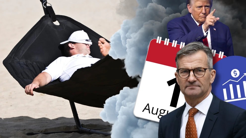 Fotomontage med Thedeen och Donald Trump och en hängmatta.